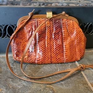 Palizzio of Italy Vintage Calfskin Clutch Style Purse with Shoulder Strap Brown